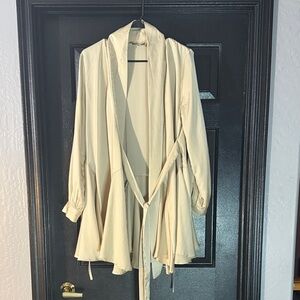 PINCH Poly Silk Feel Cream Tan Robe Pajama Coat Sleepwear (S) Small